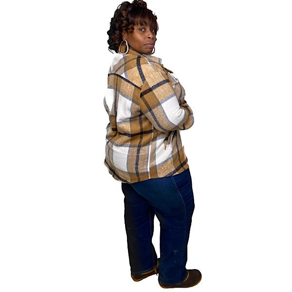 "Caramel Candy" Plaid Fleece Shacket - Changing Room Boutique