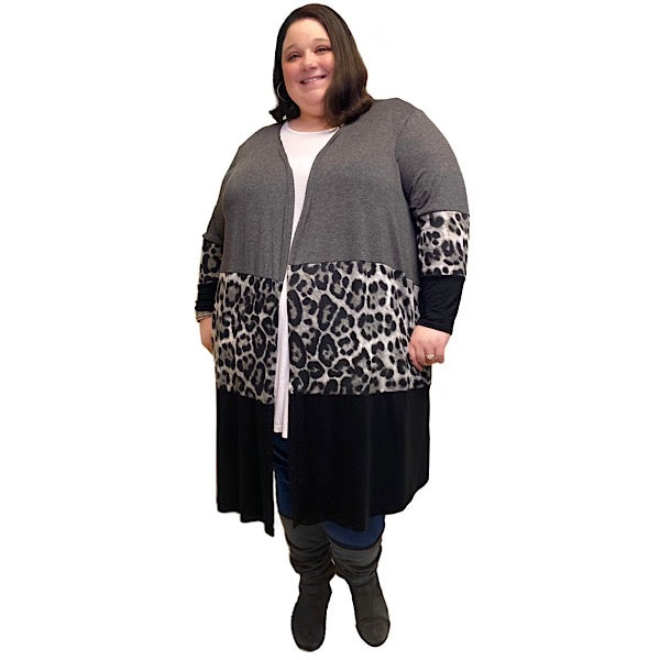 "Courtney" Leopard Print Curvy Plus Cardigan with Pockets - Changing Room Boutique