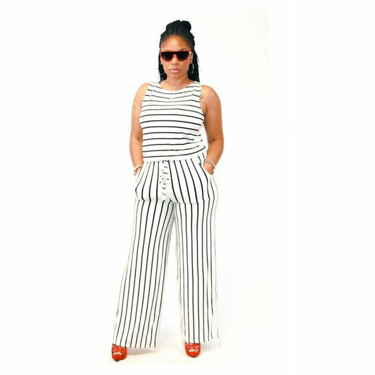 Restocked:  Sleeveless Stripe Jumpsuit - Changing Room Boutique